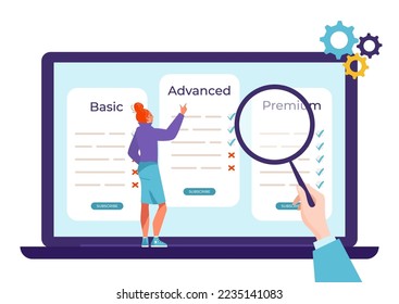 Price tariff plan concept, vector illustration, commercial business site with internet pricing list, menu comparison in app design