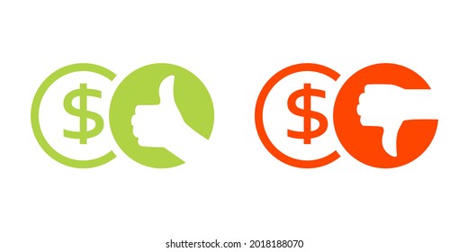 Price thumb up and price thumb down icon set. Clipart image isolated on white background