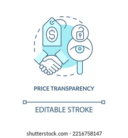 Price Transparency Turquoise Concept Icon. Health Industry. Medicine Cost Sharing Abstract Idea Thin Line Illustration. Isolated Outline Drawing. Editable Stroke. Arial, Myriad Pro-Bold Fonts Used