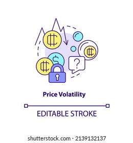 Price Volatility Concept Icon. Crypto-currency Downside Abstract Idea Thin Line Illustration. High Risk Of Price Change. Isolated Outline Drawing. Editable Stroke. Arial, Myriad Pro-Bold Fonts Used