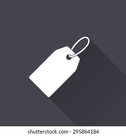 Price - white icon with a long shadow on a black background. Vector illustration.