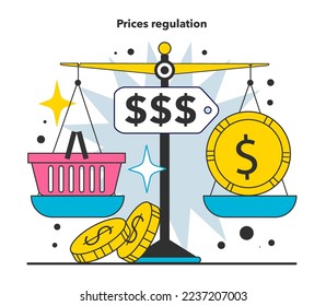 Prices regulation as a measure to reduce inflation. Economics crisis recovery. Growing up prices and value of money decline. Flat vector illustration