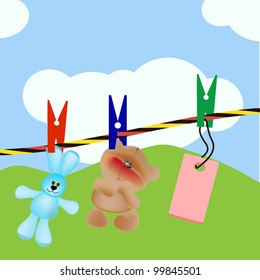 Prices and toys hanging from a rope