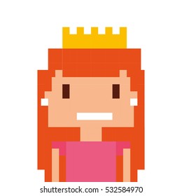 pricess girl pixelated icon vector illustration design