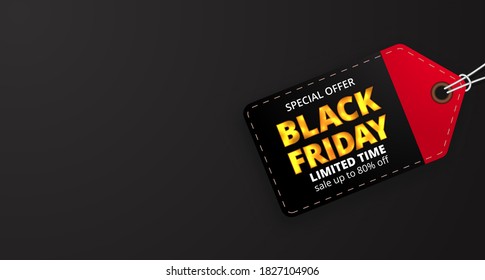 pricetag label for black friday sale offer discount banner template for fashion or clothing