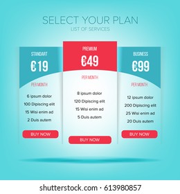 Pricing Business Plans Vector. Three Tariffs. Interface For Rhe Site. Ui Ux Vector Banner For Web App
