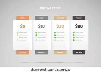 Pricing comparison table. Infographic design template for website or presentation. Discount table.