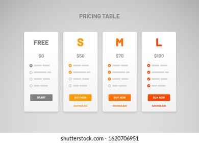 Pricing comparison table. Infographic design template for website or presentation. Discount table.