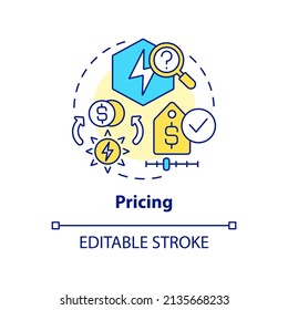 Icono de concepto de precios. Costos y regulación del consumo. Ventas de la ilustración de la delgada idea abstracta PPA. Dibujo de contorno aislado. Trazo editable. Fuentes Arial, Myriad Pro-Bold utilizadas