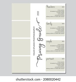 Pricing Guide Template, Photography Marketing
