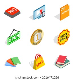Pricing icons set. Isometric set of 9 pricing vector icons for web isolated on white background