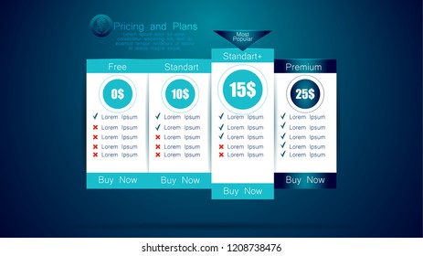 Pricing List with 4 Versions Comparison, pricing and plans landing page.
