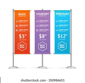 Pricing List in Form Blank Banner Flags Colorful. Vector illustration