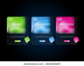 pricing list table layout template colorful modern trendy gradient glass morphism shape vector illustration