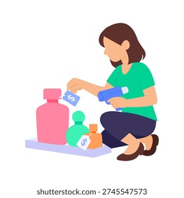 Pricing Perfume, Setting competitive retail price for fragrance, Flat vector character illustration
