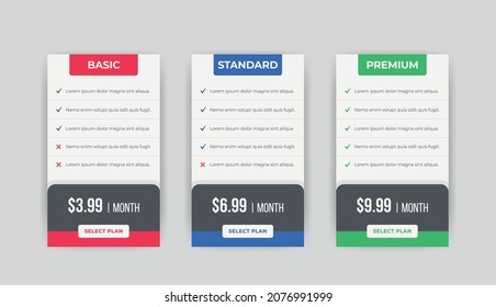 Pricing plan chart list comparison infographic Banner template