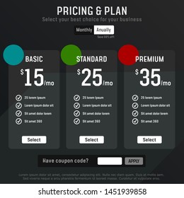 Pricing plan transparent box. High quality vector EPS