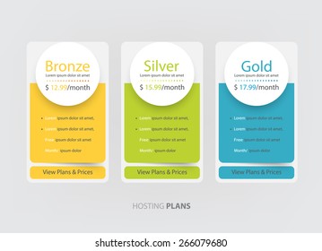 Pricing plans, table for websites and applications. Hosting banner. Vector illustration