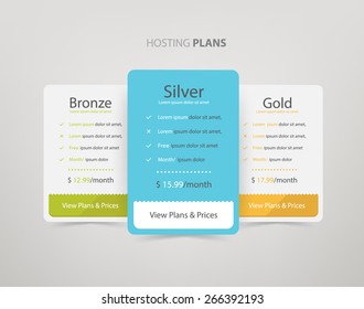 Pricing plans, table for websites and applications. Hosting banner. Vector illustration