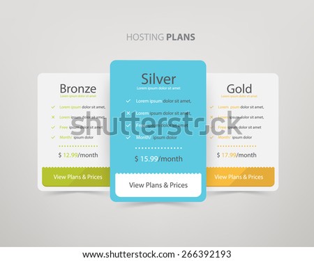 Pricing plans, table for websites and applications. Hosting banner. Vector illustration