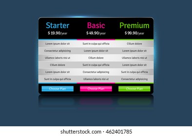 Pricing plans template for websites and applications - vector illustration