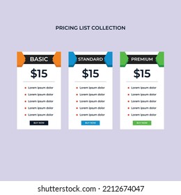 Pricing plans for websites and applications. Hosting table banner.Customer buy package used.Vector illustration

