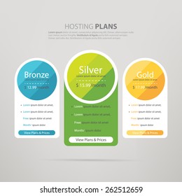 Pricing plans for websites and applications. Hosting banner, table. Vector illustration
