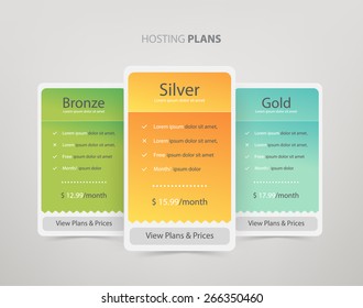 Pricing plans for websites and applications. Hosting table, banner. Vector illustration