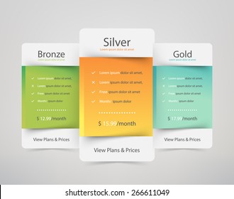 Pricing plans for websites and applications. Hosting table banner. Vector illustration