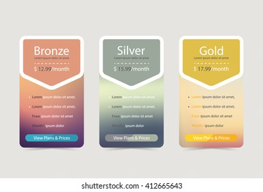 Pricing plans for websites and applications. Hosting table banner. Vector illustration
