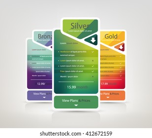 Pricing plans for websites and applications. Hosting table banner. Vector illustration