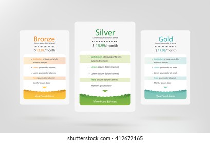 Pricing plans for websites and applications. Hosting table banner. Vector illustration