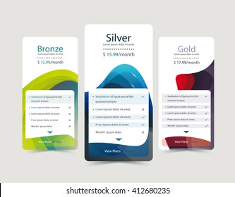 Pricing plans for websites and applications. Hosting table banner. Vector illustration.