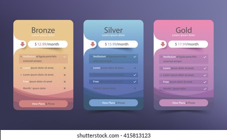 Pricing plans for websites and applications. Hosting table banner. Vector illustration