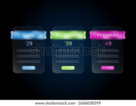 pricing price list table plans template banner colorful modern trendy gradient glass morphism shape vector illustration