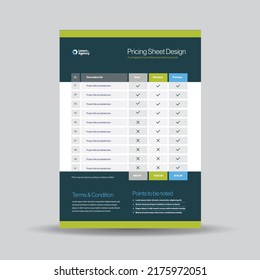 Pricing Sheet Design, Costing Flyer Or Pricing Table Comparison, Invoice Design