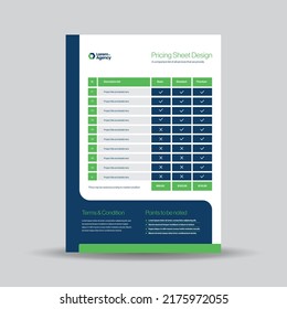 Pricing Sheet Design, Costing Flyer Or Pricing Table Comparison, Invoice Design