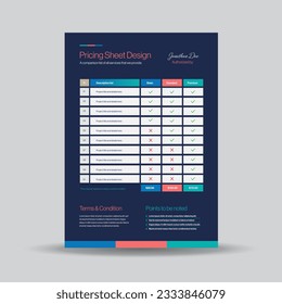 Pricing Sheet Design, Costing Flyer or Pricing table comparison, Invoice Design