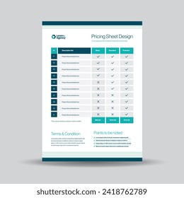 Pricing Sheet Design, Costing Flyer or Pricing table comparison, Invoice Design