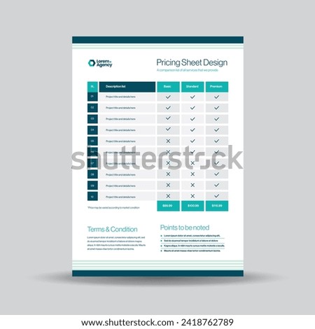 Pricing Sheet Design, Costing Flyer or Pricing table comparison, Invoice Design