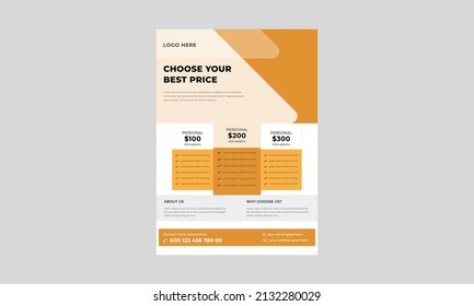 Pricing Sheet Flyer, Vector Pricing Table for Websites and Applications Flyer Template, Price Table Concept Flyer, Poster, vector.