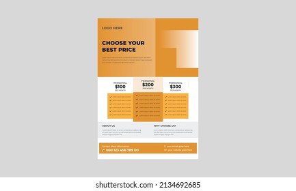 Pricing Sheet Flyer, Vector Pricing Table For Websites And Applications Flyer Template, Price Table Concept Flyer, Poster, Vector.