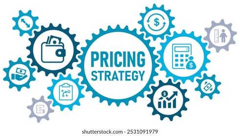 Pricing strategy banner web website icons vector illustration concept with icons of cost plus, rate of return, retail, zone pricing, competitor index, merchandise value on white background solid icons