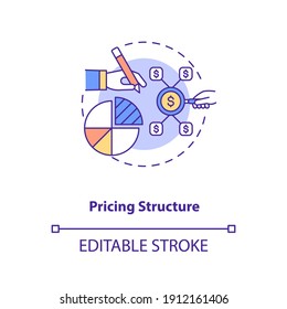 Pricing structure concept icon. Market share. Sales analysis. Corporate finances chart. Business idea thin line illustration. Vector isolated outline RGB color drawing. Editable stroke