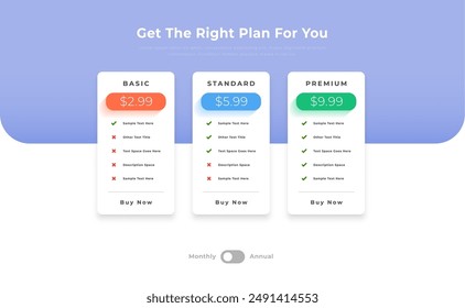 pricing or subscription plan chart template for business presentation vector