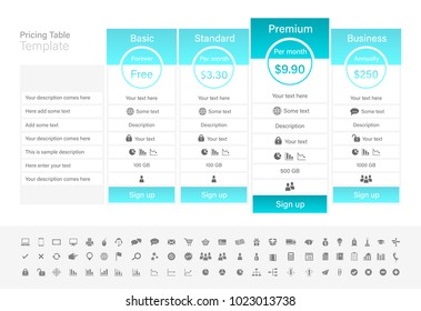 Pricing table with 4 plans with turquoise header.