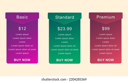 Pricing Table For Business Website. Comparison Chart Template. Comparison Table. Vector Illustration