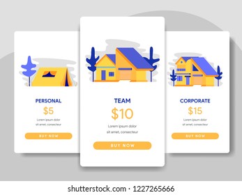 Pricing Table Comparison Illustration with building, house Concept. Modern flat design concept of web page design for website and mobile website.Vector illustration