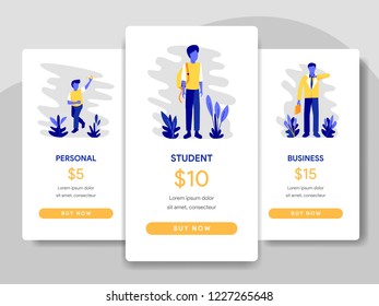 Pricing Table Comparison Illustration with Student and Businessman Concept. Modern flat design concept of web page design for website and mobile website.Vector illustration