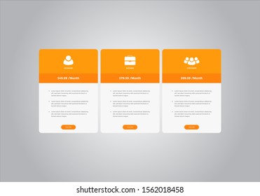 Pricing table design, box, button, list for web. price list. mobile. Vector. EPS 10